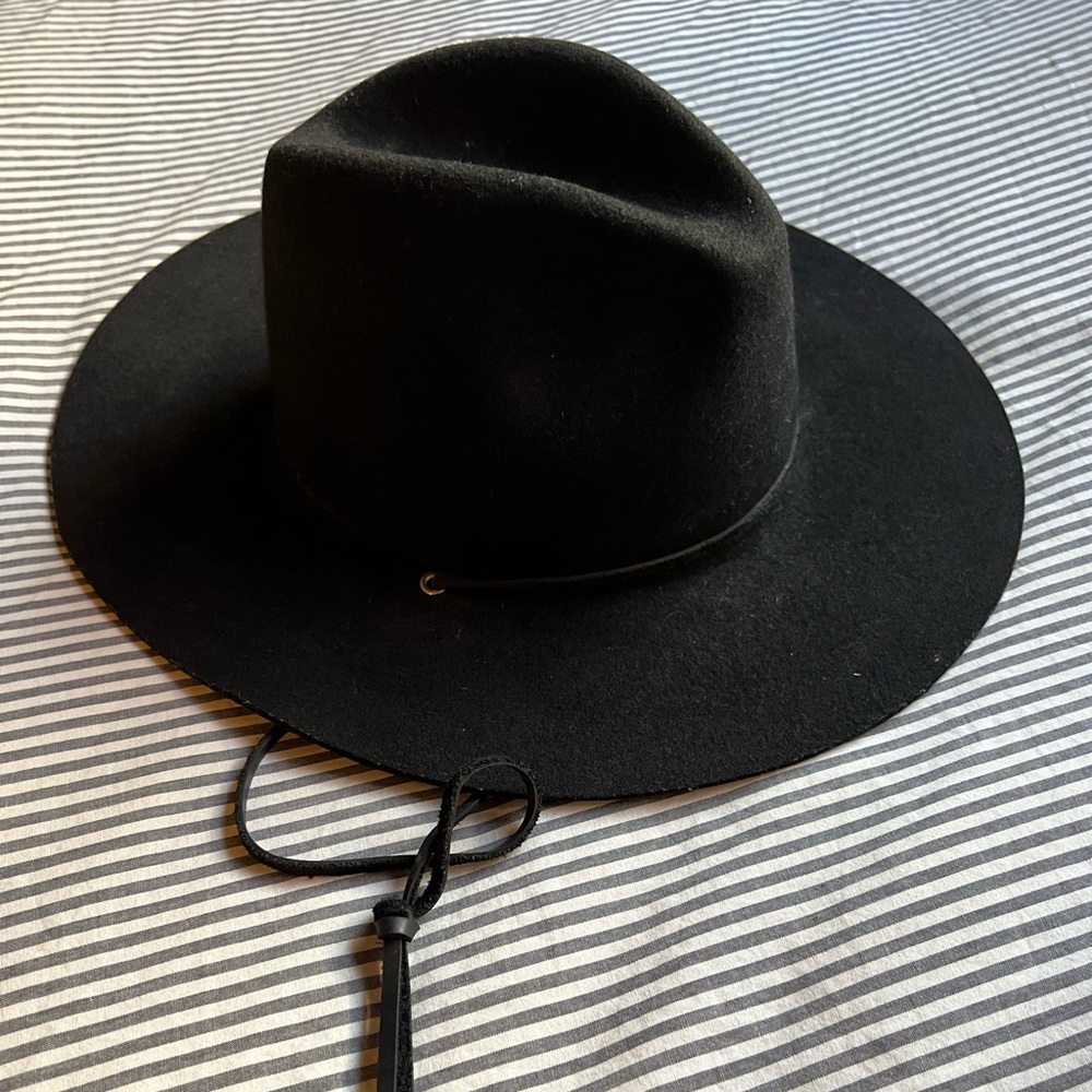 Brixton Field Hat, Black Felt wide brim, Size 7 1/4